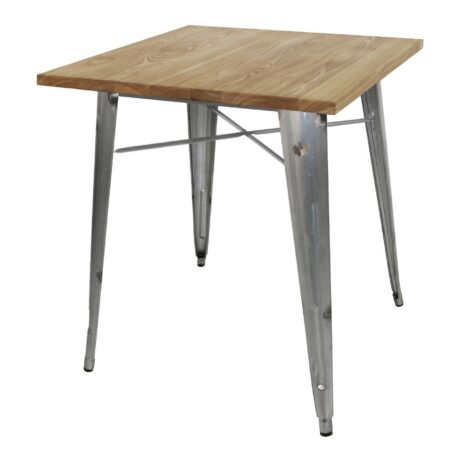 Bolero Galvanised Square Steel Bistro Table with Wooden Top 700mm